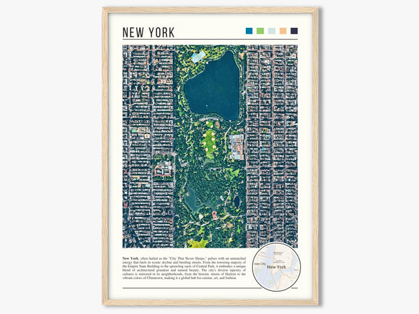 Descriptive Minimalist New York Poster in Wooden Frame