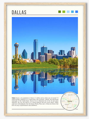 Descriptive Minimalist Dallas Poster in Wooden Frame