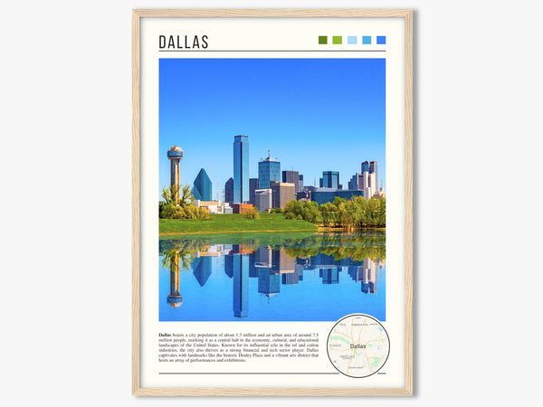 Descriptive Minimalist Dallas Poster in Wooden Frame