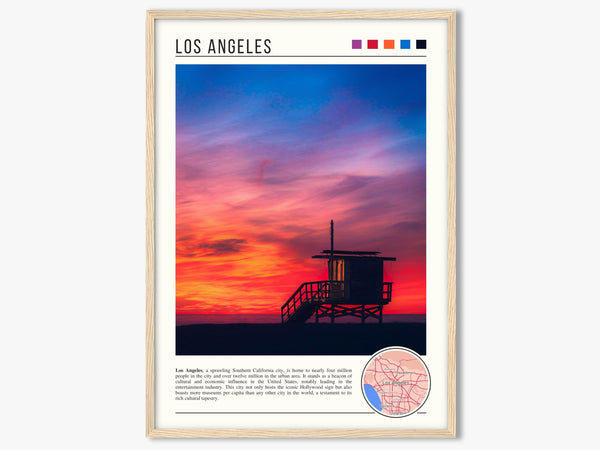 Descriptive Minimalist Los Angeles Poster in Wooden Frame