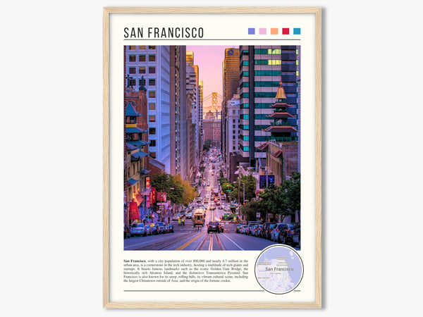 Descriptive Minimalist San Francisco Poster in Wooden Frame