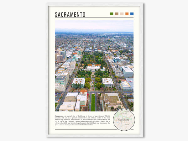 Descriptive Minimalist Sacramento Poster in White Frame