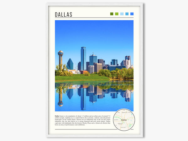 Descriptive Minimalist Dallas Poster in White Frame