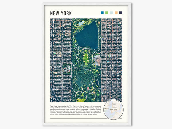 Descriptive Minimalist New York Poster in White Frame