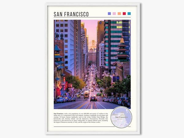 Descriptive Minimalist San Francisco Poster in White Frame