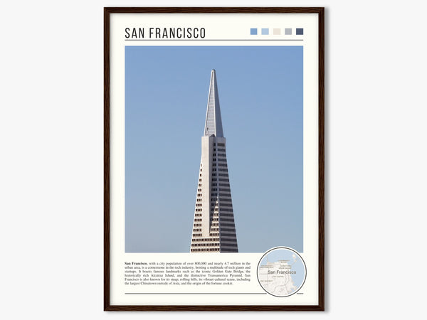 Descriptive Minimalist San Francisco Poster in Dark Wooden Frame