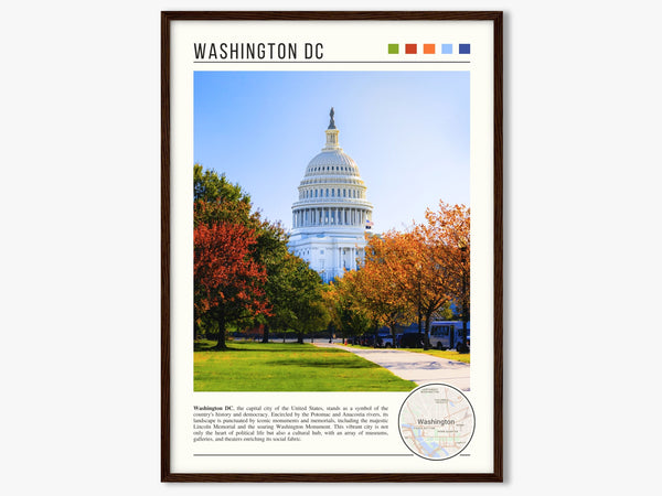 Descriptive Minimalist Washington Poster in Dark Wooden Frame