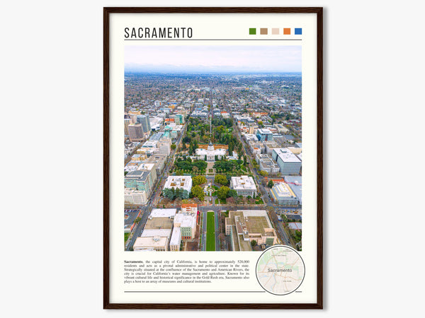 Descriptive Minimalist Sacramento Poster in Dark Wooden Frame