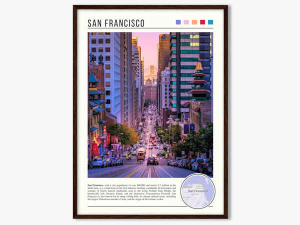 Descriptive Minimalist San Francisco Poster in Dark Wooden Frame