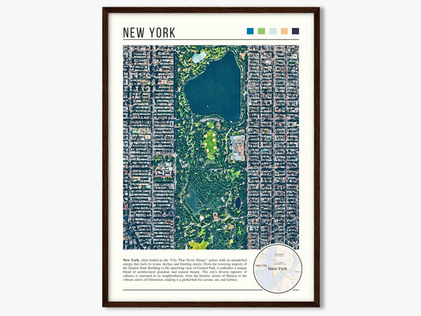 Descriptive Minimalist New York Poster in Dark Wooden Frame