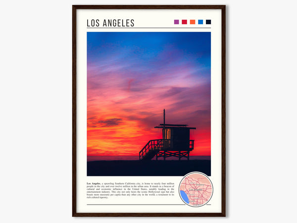 Descriptive Minimalist Los Angeles Poster in Dark Wooden Frame