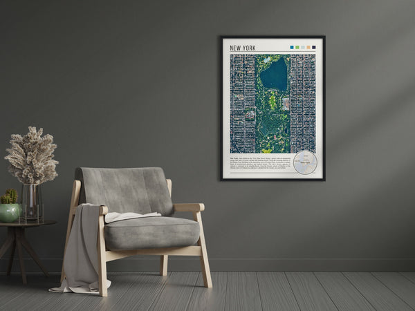 Descriptive Minimalist New York Poster in Black Frame