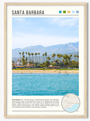 Descriptive Minimalist Santa Barbara Poster in Wooden Frame