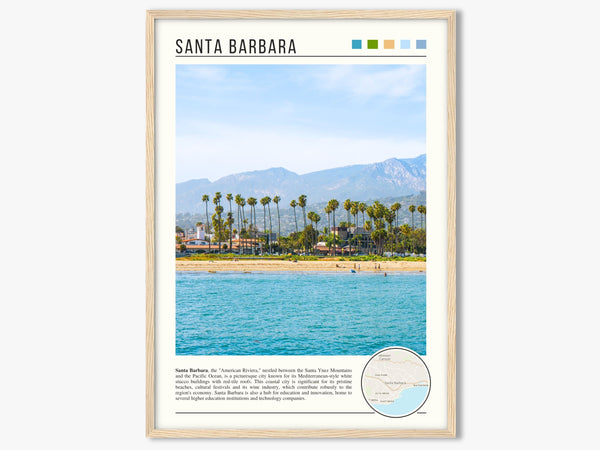 Descriptive Minimalist Santa Barbara Poster in Wooden Frame