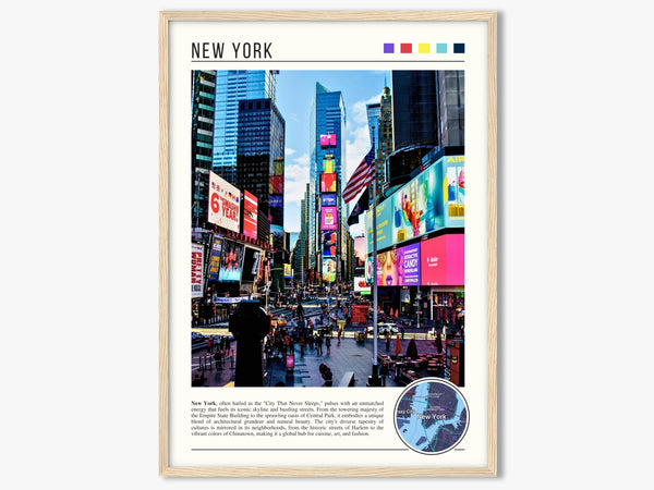 Descriptive Minimalist New York Poster in Wooden Frame