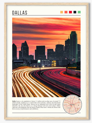 Descriptive Minimalist Dallas Poster in Wooden Frame