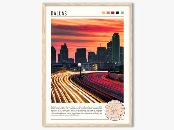 Descriptive Minimalist Dallas Poster in Wooden Frame