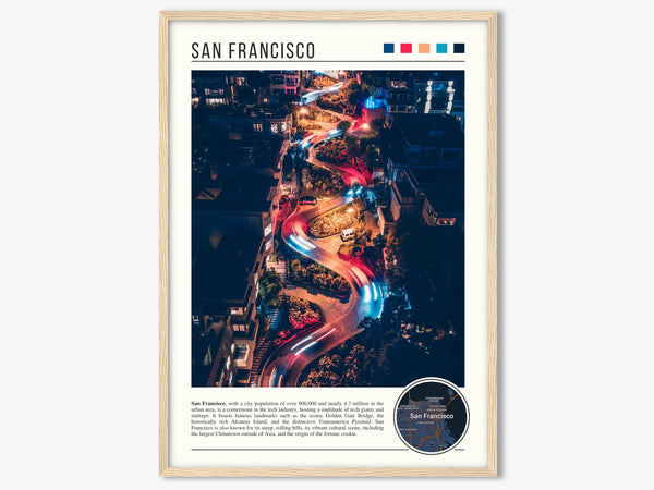 Descriptive Minimalist San Francisco Poster in Wooden Frame