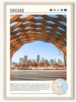 Descriptive Minimalist Chicago Poster in Wooden Frame