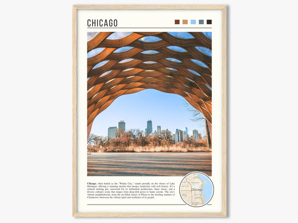 Descriptive Minimalist Chicago Poster in Wooden Frame