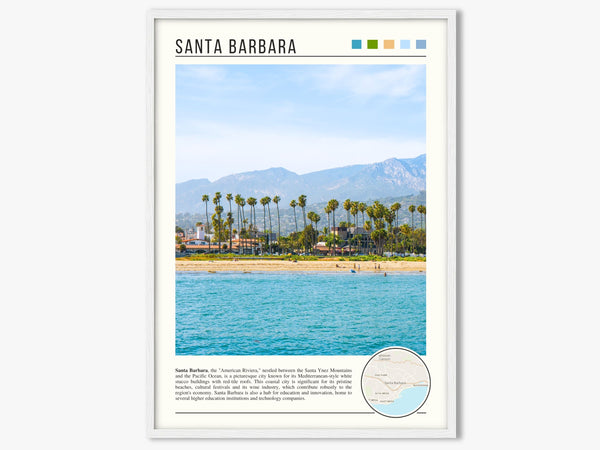 Descriptive Minimalist Santa Barbara Poster in White Frame