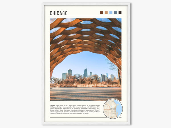 Descriptive Minimalist Chicago Poster in White Frame