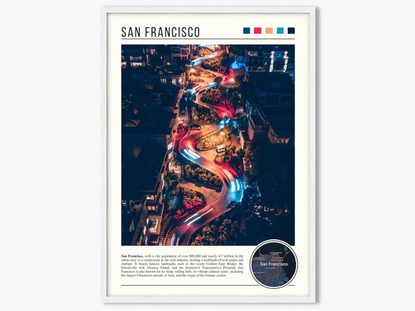 Descriptive Minimalist San Francisco Poster in White Frame