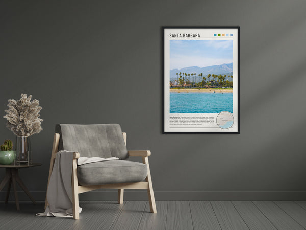 Descriptive Minimalist Santa Barbara Poster in Black Frame