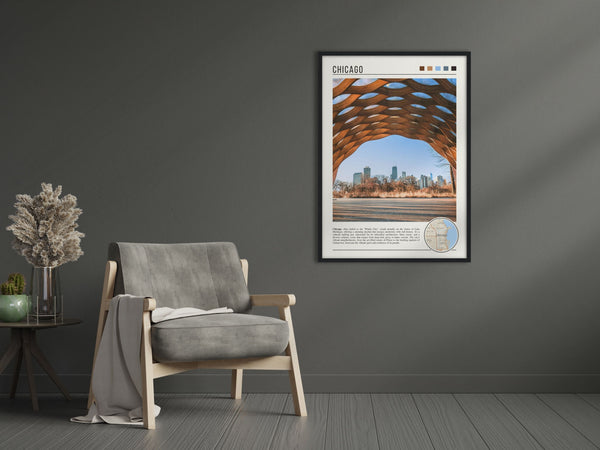 Descriptive Minimalist Chicago Poster in Black Frame