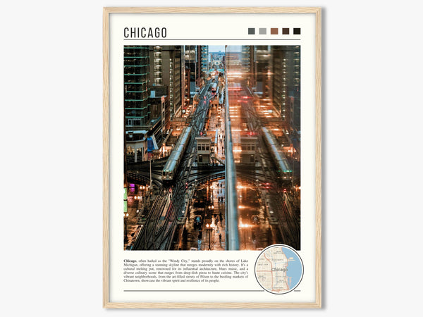 Descriptive Minimalist Chicago "L" Poster in Wooden Frame