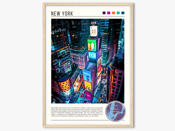 Descriptive Minimalist New York Poster in Wooden Frame