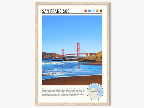 Descriptive Minimalist San Francisco Poster in Wooden Frame