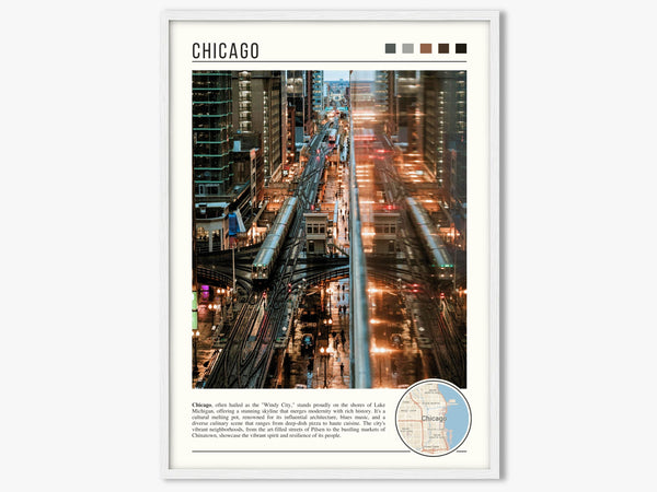 Descriptive Minimalist Chicago "L" Poster in White Frame