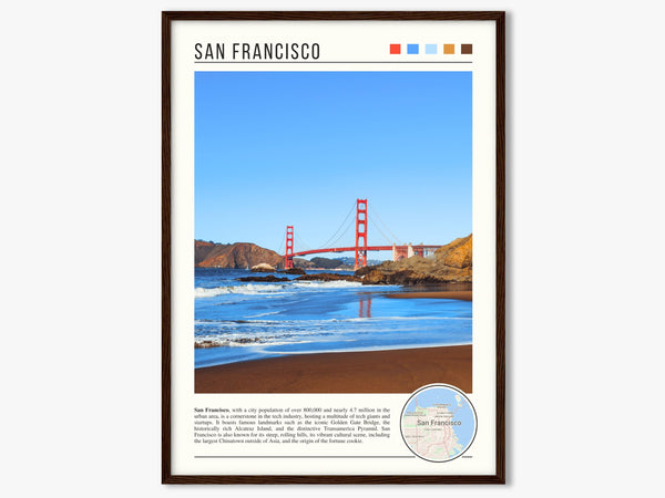 Descriptive Minimalist San Francisco Poster in Dark Wooden Frame