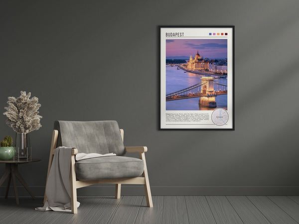 Descriptive Minimalist Budapest Poster in Black Frame