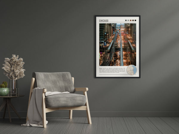 Descriptive Minimalist Chicago "L" Poster in Black Frame