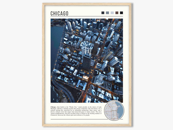 Descriptive Minimalist Chicago Poster in Wooden Frame