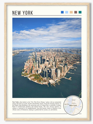 Descriptive Minimalist New York Poster in Wooden Frame