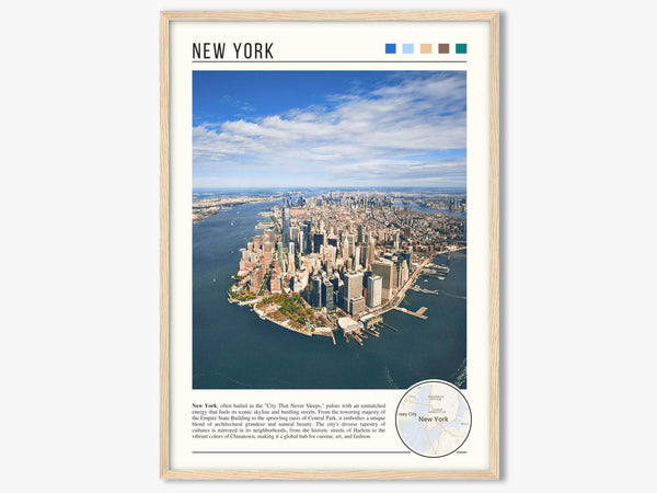 Descriptive Minimalist New York Poster in Wooden Frame