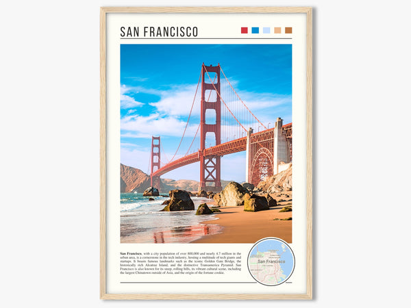 Descriptive Minimalist San Francisco Poster in Wooden Frame