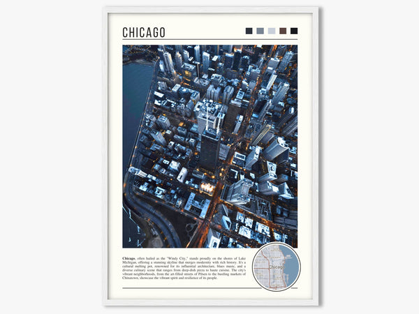 Descriptive Minimalist Chicago Poster in White Frame