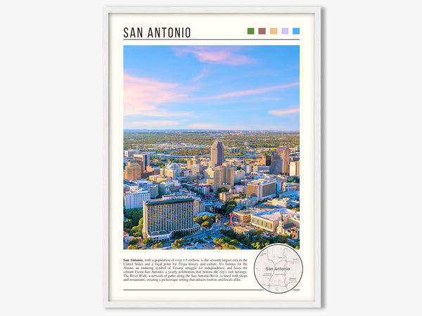 Descriptive Minimalist San Antonio Poster in White Frame