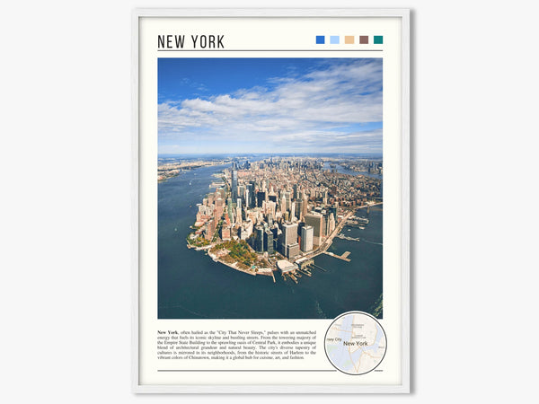 Descriptive Minimalist New York Poster in White Frame