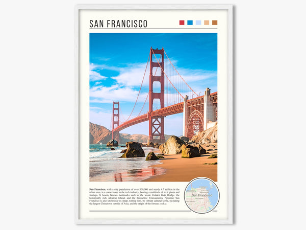 Descriptive Minimalist San Francisco Poster in White Frame