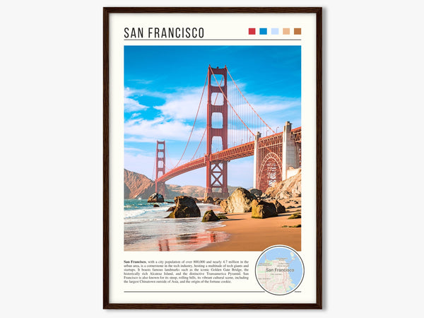 Descriptive Minimalist San Francisco Poster in Dark Wooden Frame