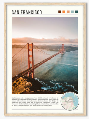 Descriptive Minimalist San Francisco Poster in Wooden Frame