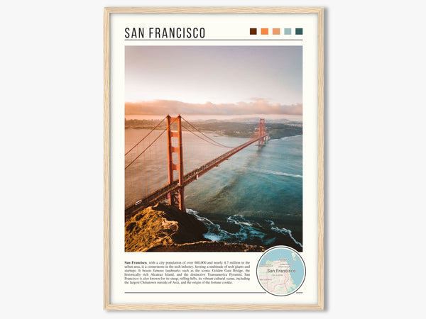 Descriptive Minimalist San Francisco Poster in Wooden Frame