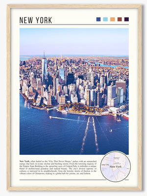 Descriptive Minimalist New York Poster in Wooden Frame