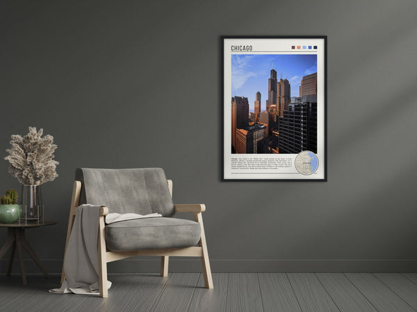 Descriptive Minimalist Chicago Poster in Black Frame