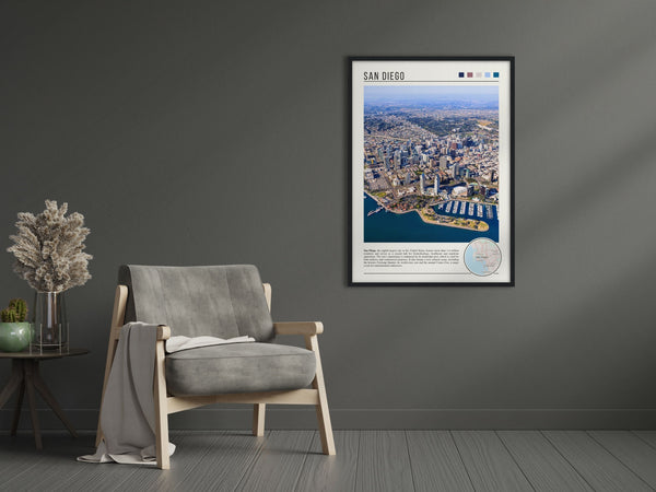 Descriptive Minimalist San Diego Poster in Black Frame